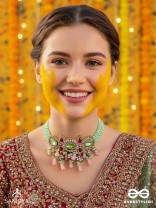 PANKHURI DHARA – SUHANA KHAN INSPIRED NECKPIECE FEATURING CASCADING PINK BEADS AND SPARKLING GEMSTONES