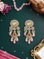 PANKHURI DHARA – SUHANA KHAN INSPIRED EARRINGS FEATURING CASCADING PINK BEADS AND SPARKLING GEMSTONES