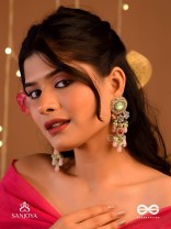 PANKHURI DHARA – SUHANA KHAN INSPIRED EARRINGS FEATURING CASCADING PINK BEADS AND SPARKLING GEMSTONES