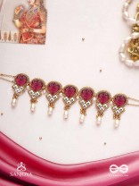 PREMABHUSHANAM - ADORNMENT OF LOVE - RED ENAMEL ON STONES, PEARLS AND KUNDAN DETAILING CHOKER NECKLACE