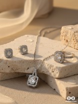 CELESTIAL GLEAM- MODERN GLAMOUR RHINESTONE SET WITH NECKPIECE, EARRINGS AND RING