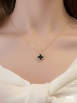 Mystic Clover - Crystal Embellished 2-in-1 Pendant (Black and White)