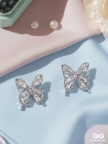 HEAVENLY WINGSPAN - SILVER TONED BUTTERFLY EARRINGS 