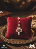 DIVYAMUKUTA - DIVINE ORNAMENT - PEARLS AND BEADS HAND EMBROIDERED MAANG TIKA (PINK & WHITE)