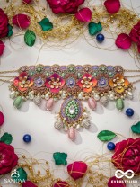 RANGOLIKA - A CANVAS OF COLORS - ENAMEL FLORALS, PEARLS AND BEADS HAND EMBROIDERD CHOKER NECKLACE