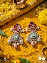 RANGOLIKA - A CANVAS OF COLORS - ENAMEL FLOWERS, BEADS AND PEARLS  HAND EMBROIDERD EARRINGS 