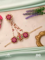 GULRATNA - JEWEL OF ROSES - HANDCRAFTED ROSE HAATHPHOOL WITH BEADED FRINGES, PEARLS AND GEM DETAILS