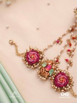 GULRATNA - JEWEL OF ROSES - HANDCRAFTED ROSE HAATHPHOOL WITH BEADED FRINGES, PEARLS AND GEM DETAILS