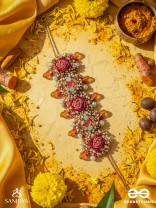 GULRATNA - JEWEL OF ROSES - HANDCRAFTED ROSE CHOKER WITH BEADED FRINGES, PEARLS AND GEM DETAILS