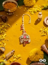 GULRATNA - JEWEL OF ROSES - HANDCRAFTED ROSE MAANGTIKA WITH BEADED FRINGES, PEARLS AND GEM DETAILS