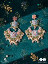 MADHUVRATA - SPRING BLOOM - DELICATE EMBROIDERED EARRINGS WITH FLORAL MOTIFS, BEADS AND PEARL DROPS