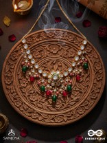 KIRANMALA – GARLAND OF RAYS- EXQUISITE ENAMELLED KUNDAN NECKLACE WITH MULTICOLORED DROPS AND PEARLS