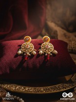 DIVYANJALI - DIVINE OFFERING-  KUNDAN, PEARLS, AND RED STONES HANDMADE EARRINGS