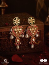 SUNDARIKA - BEAUTIFUL ONE - INTRICATE KUNDAN EARRINGS WITH ENAMEL WORK AND PEARL DROPS