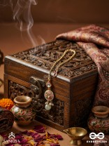 MADHUBHUSHANA - ADORNED WITH SWEETNESS - HANDCRAFTED KUNDAN ENAMEL MAANGTIKA WITH PEARL AND GEM DROPS