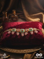 PUSHPAKSHI - BLOSSOMING BEAUTY - DELICATE KUNDAN MULTI-TONED ENAMEL CHOKER WITH DAINTY GEMSTONE DROPS