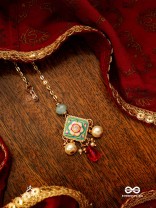 ANUPAMA - INCOMPARABLE BEAUTY - STATEMENT ENAMELLED KUNDAN MAANGTIKA WITH DAZZLING PEARLS, BEADS AND GEMS