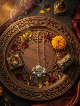 VARUNIKA - GODDESS OF WATER - GRACEFUL BLUE ENAMEL KUNDAN MAANGTIKA WITH LUSTROUS DROPS