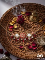 AGNITA - FIERY BEAUTY - INTRICATE KUNDAN RED POLKI CHOKER WITH DAZZLING MIRROR ACCENTS, PEARLS AND GEM FRINGES