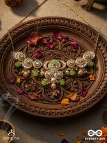HARITRINA - VERDANT BEAUTY - KUNDAN DAINTY GOLDEN NECKLACE WITH HANDCRAFTED FLORAL ENAMEL WORK