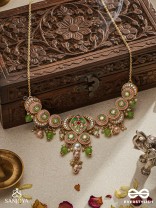 HARITRINA - VERDANT BEAUTY - KUNDAN DAINTY GOLDEN NECKLACE WITH HANDCRAFTED FLORAL ENAMEL WORK