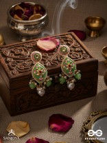 HARITRINA - VERDANT BEAUTY - KUNDAN DAINTY GOLDEN EARRINGS WITH HANDCRAFTED FLORAL ENAMEL WORK