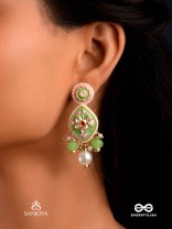 HARITRINA - VERDANT BEAUTY - KUNDAN DAINTY GOLDEN EARRINGS WITH HANDCRAFTED FLORAL ENAMEL WORK