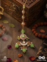 HARITRINA - VERDANT BEAUTY - KUNDAN DAINTY GOLDEN MAANGTIKA WITH HANDCRAFTED FLORAL ENAMEL WORK
