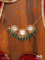 INDRANEELA - BLUE SAPPHIRE GLOW - ROYAL KUNDAN POLKI NECKLACE WITH SPARKLING TEAL GEMSTONES