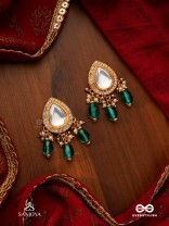 INDRANEELA - BLUE SAPPHIRE GLOW - ROYAL KUNDAN POLKI EARRINGS WITH SPARKLING TEAL GEMSTONES