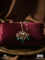 INDRANEELA - BLUE SAPPHIRE GLOW - ROYAL KUNDAN POLKI MAANGTIKA WITH SPARKLING TEAL GEMSTONES