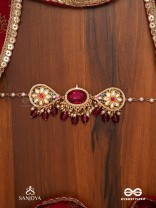 SINDURINI - VERMILION GRACE - STATEMENT KUNDAN POLKI NECKLACE WITH RED GEMSTONES AND ENAMEL ACCENTS
