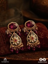 SINDURINI - VERMILION GRACE - STATEMENT KUNDAN POLKI EARRINGS WITH RED GEMSTONES AND ENAMEL ACCENTS