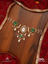 RATNODYA - RISING GEM - DAZZLING KUNDAN CHOKER WITH PEARLS AND ROYAL GREEN AND GOLD ACCENTS