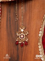 RUDRARAGA - MELODY OF RED - INTRICATE KUNDAN MAANGTIKA WITH RUBY BEADS AND GOLDEN DETAILS