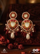 JWLALA - FLAME-LIKE BEAUTY - MAJESTIC HANDCRAFTED KUNDAN EARRINGS WITH ORNATE RED AND GOLDEN DETAILS