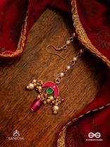 INDULEKHA - MOON'S BEAUTY - EXQUISITE CRESCENT-MOTIF KUNDAN MAANGTIKA WITH ENAMEL DETAILS AND PEARL DROPS
