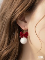 VELVET FLUFF- SWEET BOW & POM STATEMENT EARRINGS