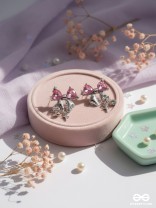 MOONLIT RHYTHM - ROMANTIC PINK GEM AND SILVER CHARM EARRINGS