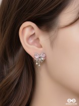 MOONLIT RHYTHM - ROMANTIC PINK GEM AND SILVER CHARM EARRINGS
