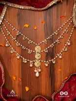 TANVIKA - DELICATE BEAUTY- DELICATE ENAMELLED MULTI-CHAIN NECKPIECE WITH PEARLS AND BEADS