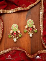 KARUNYA - GRACEFUL AURA- INTRICATE KUNDAN EARRINGS WITH PEARLS, BEADS AND GEMSTONES