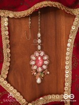 LALIMA - TINT OF PINK- HAND EMBROIDERED MAANGTIKA WITH PEARL DROPLETS AND GEMSTONES