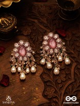 LALIMA - TINT OF PINK-  HAND EMBROIDERED EARRINGS WITH PEARL DROPLETS AND GEMSTONES