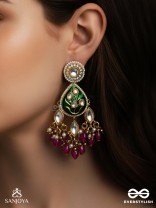 SINDURYA - SCARLET RAYS- GRAND CRESCENT ENAMEL KUNDAN EARRINGS WITH PEARLS AND BEADS