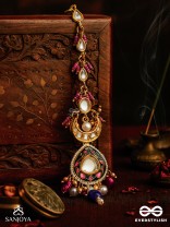 KUMUDRAAG - BLOOMING AT NIGHT-  INTRICATE ENAMELLED HANDCRAFTED KUNDAN MAANGTIKA WITH PEARLS AND BEADS