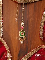 VANDEVI - GODDESS OF THE FOREST-  GRACEFUL KUNDAN MAANGTIKA WITH BEADS, DAINTY CHAINS AND PEARL DROPS