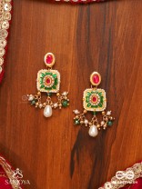 VANDEVI - GODDESS OF THE FOREST-  GRACEFUL KUNDAN EARRINGS WITH BEADS AND PEARL DROPS