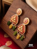 SATRANGIJA - RAINBOW-CLAD- FESTIVE ENAMELLED KUNDAN EARRINGS WITH COLORFUL DROPS AND PEARLS