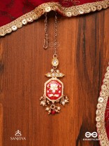 ABHARANI - THE ADORNED QUEEN- FINE TRADITIONAL KUNDAN MAANGTIKA WITH RED ENAMEL WORK, PEARL AND BEADS